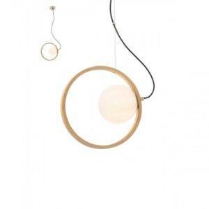 Suspensie Redo Kleidi, aur mat, lemn natur, sticla, 1XE14, 01-2319