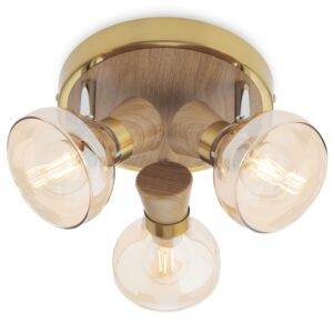Plafoniera Bowie 04-477, 3 x E14, lemn natur + auriu + ambra