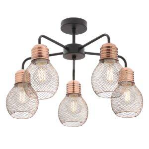 Plafoniera Edison 01-1577, 5 x E27, negru + cupru