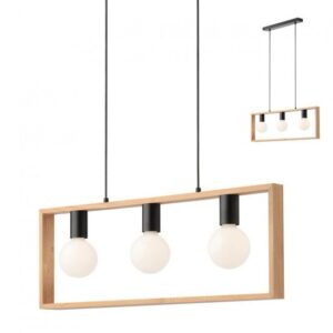 Suspensie Timber 01-1665, 3 x E27, negru mat si lemn de fag natur