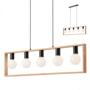 Suspensie Timber 01-1666, 5 x E27,negru mat si lemn de fag natur
