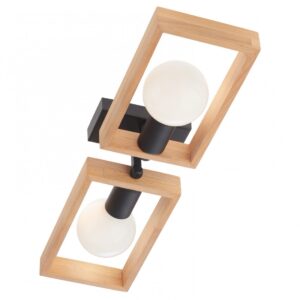 Plafoniera Timber 01-1968, 2 x E27, negru mat + lemn de fag natur