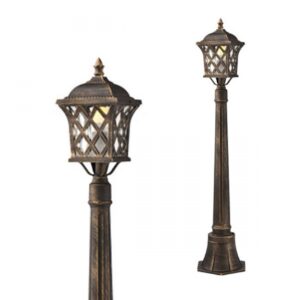 Stalp de iluminat pentru exterior Bremen, 1 x E27, H 98 cm, finisaj maro cu patina aurie, Smarter, 9961