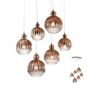LUSTRĂ REDO PLUMEN 6XE14 CROM STICLĂ CUPRU DEGRADE, 01-2070