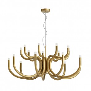 LUXOR - Art.01-3232 Candelabru pentru interior, echipat cu LED-uri SMD 81W cu temperatura de culoare alb cald 3000K , structură din metal și aluminiu vopsită auriu mat dispersoare din acril satinat.