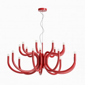 LUXOR - Art.01-3233 Candelabru pentru interior, echipat cu LED-uri SMD 81W cu temperatura de culoare alb cald 3000K , structură din metal și aluminiu vopsită rosu lucios dispersoare din acril satinat.
