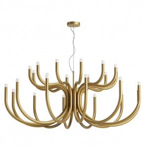 LUXOR - Art.01-3236 Candelabru pentru interior, echipat cu LED-uri SMD 108W cu temperatura de culoare alb cald 3000K, structură din metal și aluminiu vopsită auriu mat dispersoare din acril satinat.
