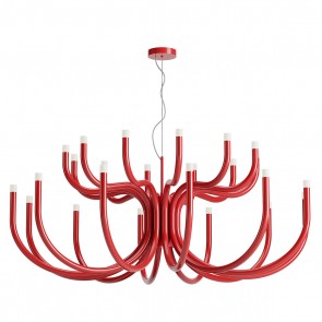 LUXOR - Art.01-3237 Candelabru pentru interior, echipat cu LED-uri SMD 108W cu temperatura de culoare alb cald 3000K, structură din metal și aluminiu vopsită rosu lucios dispersoare din acril satinat.