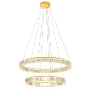 Lustră INCANTI aurie cristal Akala , LED 84W, 3000K, D. 800+600, Dimabila in 3 pași, IAK PR M+L