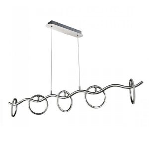 Lustra Halo 01-1182  pentru interior, cu structură din aluminiu cromat si dispersoare din acril satinat.
Echipată cu LED-uri SMD 5X5W, cu temperatura de culoare alb cald 3000K.
Total flux luminos 2050Lm.