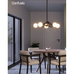 Lustra Redo Confusio, negru mat, sticla, 5XE14, D.96 cm, 01-3259