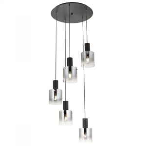 Lustră  Redo LOU 5X40W E27, negru, sticlă fumurie, 01-2009