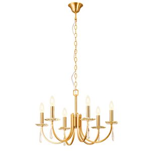 Candelabru Incanti Elisir 6xE14, D.58cm, alama, decorațiuni din sticlă transparentă și pandative de cristal, IES C6 23 50