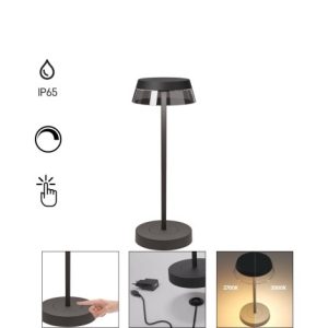 Veioza de exterior cu touch ILUNA LED SMD2.5W IP65, 2700/3000K , Dimabila, Negru mat , 90312