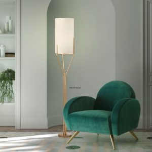 Lampadar Incanti Poseido, aur mat, textil bej, 1XE27, H.175 cm, IPO F1 05 02