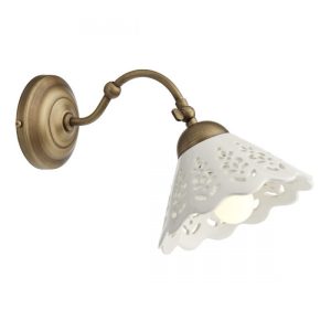 Aplica clasică Lea, orientabila, abajur ceramică  cu decoruri traforate , bază metalică alama antică , D. 18cm, 1xE27, Incanti, 02-801CT18