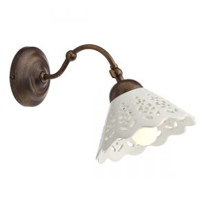 Aplica clasică Lea, orientabila, abajur ceramică cu decoruri traforate, bază metalică maron patinat , D. 18cm, 1xE27, Incanti, 02-901CT18