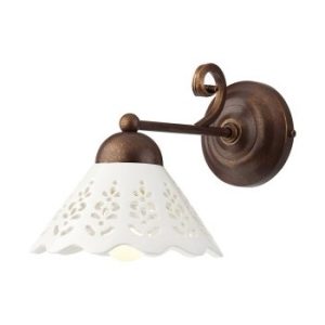 Aplica clasică Lea, abajur ceramică  cu decoruri traforate , bază metalică maron patinat , D. 18cm, 1xE27, Incanti, 02-900CT18