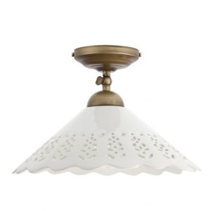 Plafoniera clasică Lea, abajur ceramică  cu decoruri traforate , bază metalică alama antică , D. 31cm, 1xE27, Incanti, 02-802CT31