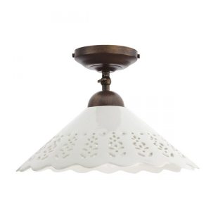 Plafoniera clasică orientabilă Lea, abajur ceramică  cu decoruri traforate , bază metalică maron patinat , D. 31cm, 1xE27, Incanti, 02-902CT31
