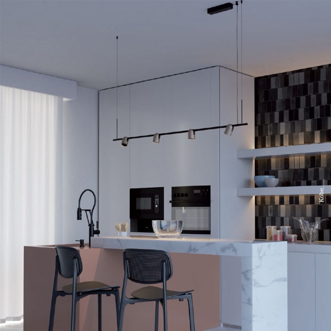 Lustră Redo Kobe, negru/silver coffee, LED, 25W, 2484 lumeni, alb cald 3000K, L.150 cm, 01-3672