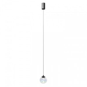Suspensie Redo Irides, led 3W, 3000K, 226lm, D.10cm, suport metalic negru, sticla transparent-dicroica, cu reflexe, 01-3955