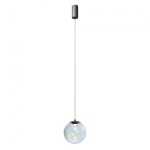 Suspensie Redo Irides, led 7W, 3000K, 576lm, D.20cm, suport metalic negru, sticla transparent-dicroica, cu reflexe, 01-3594