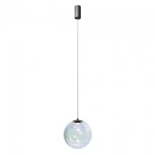 Suspensie Redo Irides, led 10W, 3000K, 778lm, D.25cm, suport metalic negru, sticla transparent-dicroica, cu reflexe, 01-3595