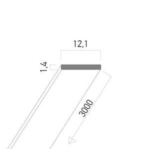 Profil din aluminiu extrudat și anodizat plat, lungime 3m, pentru instalarea și răcire amenzilor flexibile cu leduri în interiorul dispersorului compact al profilului PRF051, PRF051AB02, Arelux