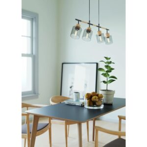 Lustra Smarter Hansen, negru/lemn, sticla fumurie, 4XE27, L.90 cm, 04-530