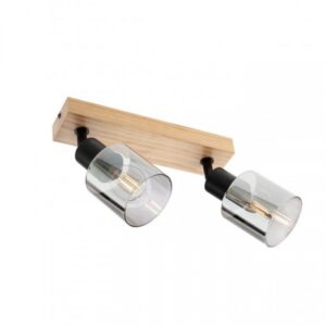 Plafoniera Smarter Rotis, lemn natur, sticla fumurie, 2XE27, L.25 cm, 01-3985