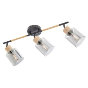 Plafoniera Smarter Hansen, negru/lemn, sticla fumurie, 3XE27, L.63 cm, 04-529