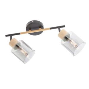 Plafoniera Smarter Hansen, negru/lemn, sticla fumurie, 2XE27, L.43 cm, 04-528